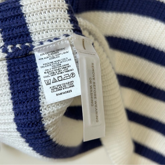 NWT Loft Women’s Blue Ivory Striped Collared Lace Up Tie Neck Knit Sweater Sz XS - Picture 7 of 9